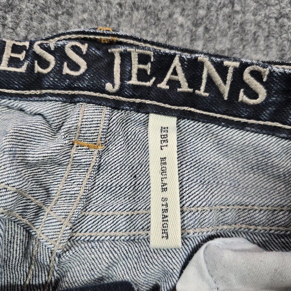 Guess Jeans Mens 30 Blue‎ Medium Wash Rebel Regular Straight Denim Distressed - Picture 4 of 16